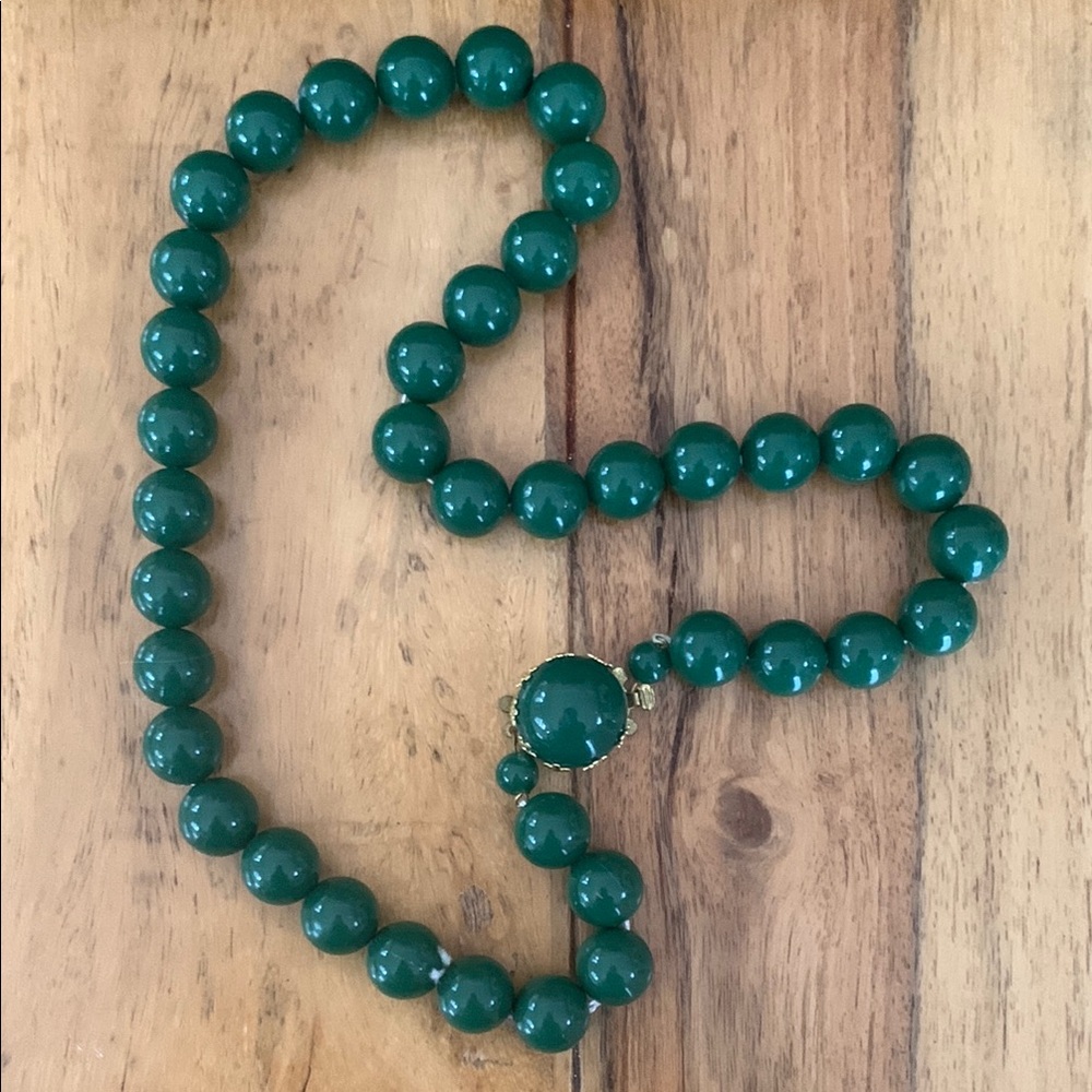 Vintage Signed West Germany Green Marbled Necklace